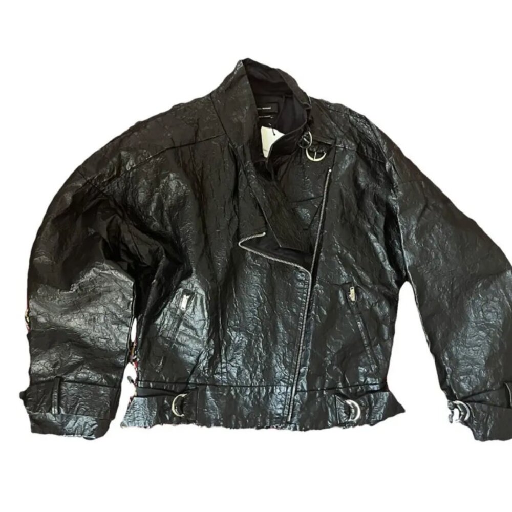 Isabel Marant Black Crushed Vegan Leather Jacket size EU 34/ US size 2 (XS)